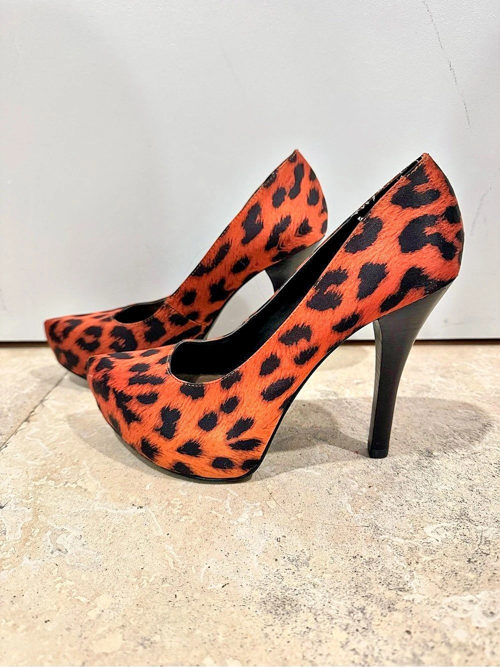 Carlos Leopard Print Platform Heels in Orange & Black